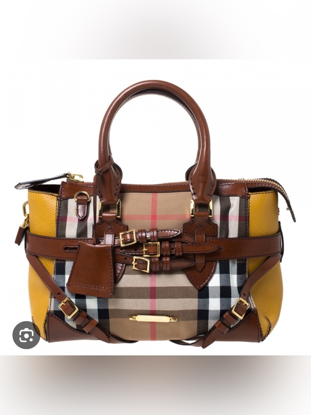 Burberry Gladstone 2 way Brown and Yellow nova check cloth and leather Satchel